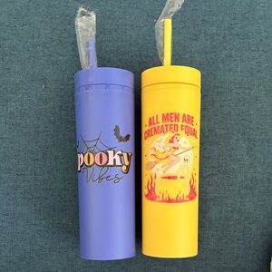 Spooky Vibes and All Men Are Cremated Equal Tumblers